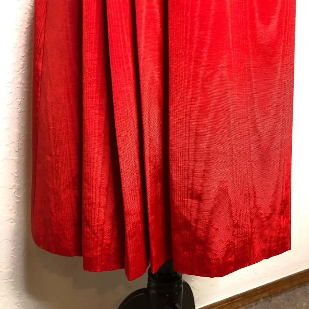 Vintage red silk pleated gathered strapless formal dress size 6